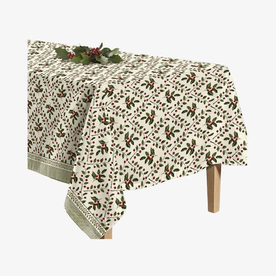 Phos & Gaia Christmas Tablecloth Fabric Stain Resistant Flowers & Branches 250x155cm