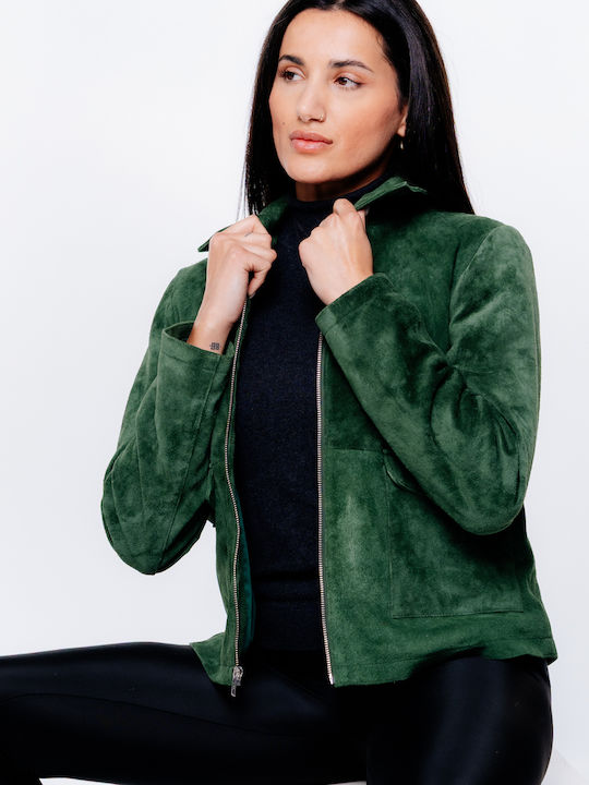 Jachetă Dama Suede pentru Iarnă Verde