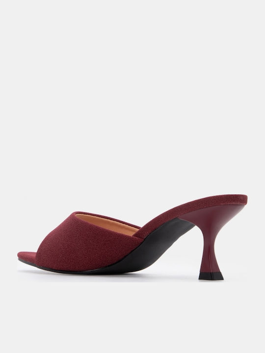 Suede Mules With Low Heel In Burgundy Colour