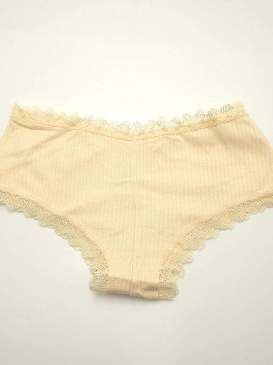 Cotton Women's Boxer with Lace Beige