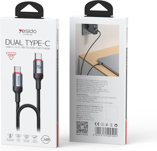 Cablu Date USB-C La USB-C 240W 480Mbps Nylon Negru Yesido