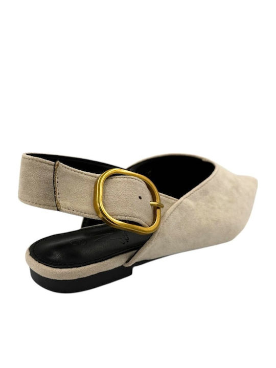 Suede Γυναικείες Μπαλαρίνες Slingback σε Μπεζ Χρώμα