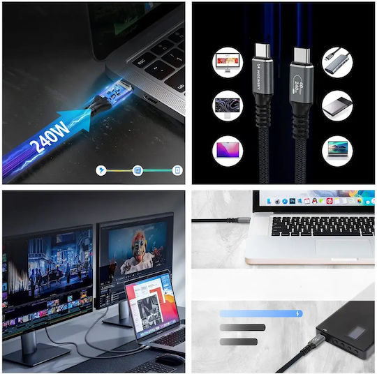 Wozinsky Video Cable USB-C male - Thunderbolt 4 240W PD Μαύρο 1.5m