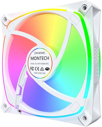 Montech RX120 PRO Reverse Blade Case Fans (1760rpm / 72.3cfm) with RGB Lighting and 4-Pin PWM Connection Pack of 3 White