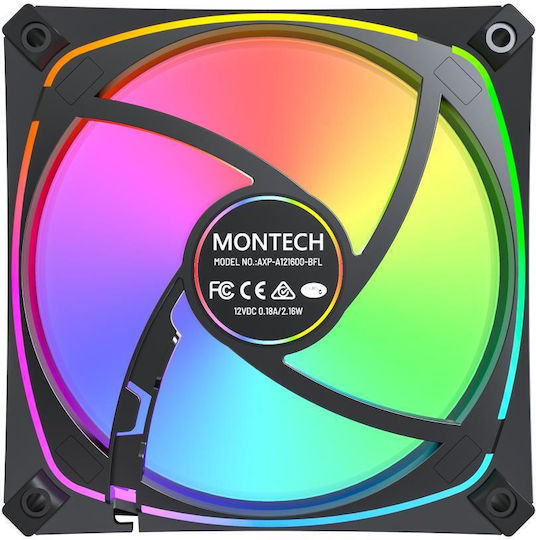 Montech AX120 PRO Case Fan (1600rpm / 72.3cfm) με RGB Φωτισμό και Σύνδεση 3-Pin / 4-Pin PWM 3τμχ
