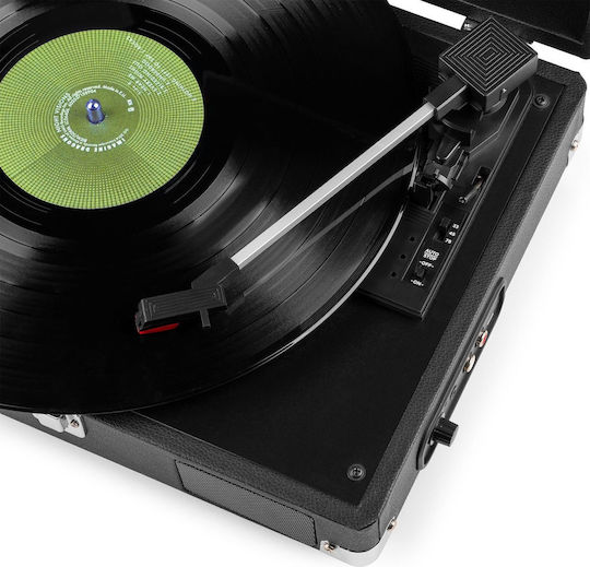 Audizio RP111BK 102.035 Куфар Грамофон с Ремъчно Задвижване Предусилвател и Вградени Говорители Черен