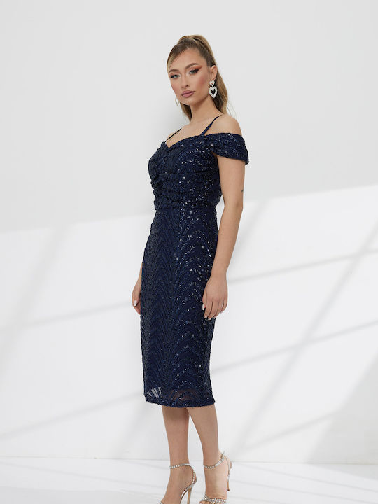 Rochii De Vară Pentru Femei Midi De Seara Rochie Drapată Albastră A2756_004