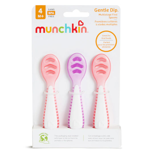 Munchkin Baby Set with Gentle Spoons Made of Silicone for 4+ Months Pink Purple 3pcs