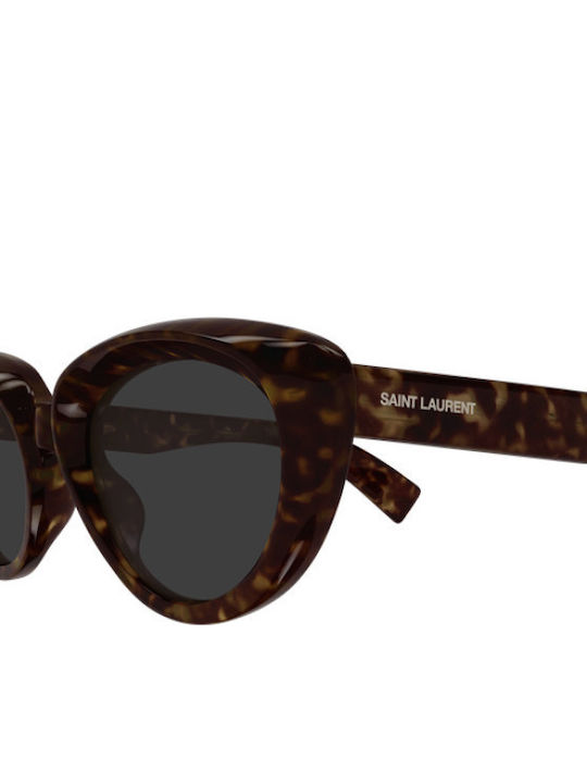 Ysl Unisex Sunglasses with Grey Horn-Rimmed Frame and Grey Lens