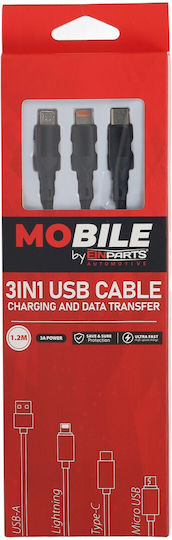 Einparts Cablu 3in1 12m 3A La USB-C Micro USB Lightning Sleeve