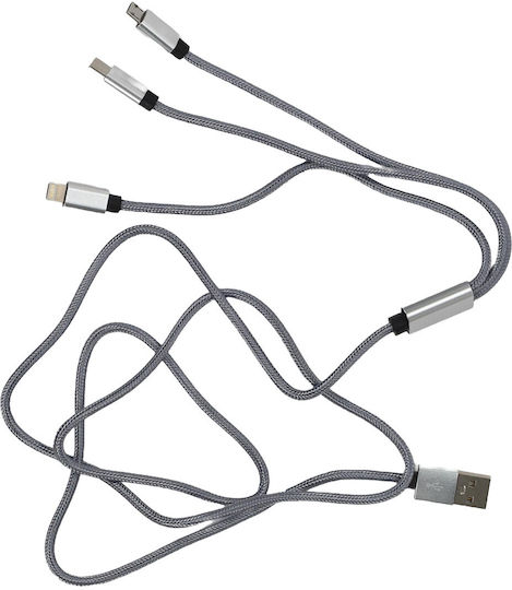 Einparts 3-in-1 12m 3a Cable Usb-c Micro Usb Lightning Nylon