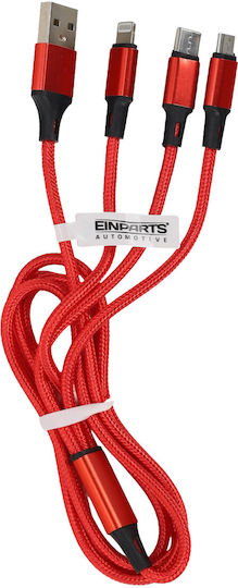 Einparts Cablu 3-în-1 12m 3A USB-C Micro USB Lightning Lungă Durabilitate