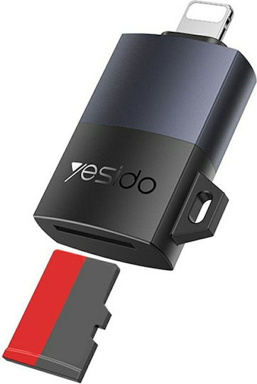 Lightning Към MicroSD Адаптер TF Кард Рийдър 480Mbps Алуминиева Сплав Yesido Сив