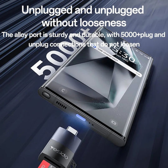 Cititor Carduri Usb Type-c La Tf 480mbps Suportă 1tb Aliaj Aluminiu Yesido Gri