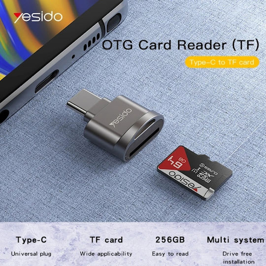 Cititor Carduri Otg Type-c La Tf Aliaj Zinc Yesido Gri