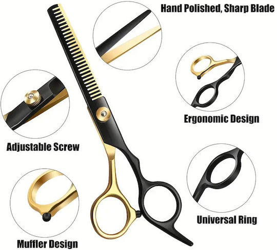 Ножици за изтъняване за подстригване Zola Professional 17 см черно злато