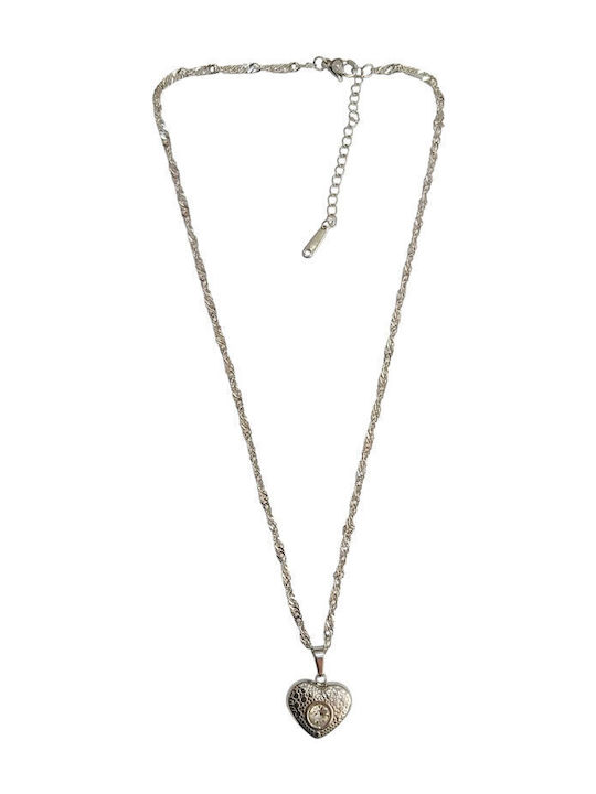Kalliopi Silver Necklace With Heart Design Made Of Steel