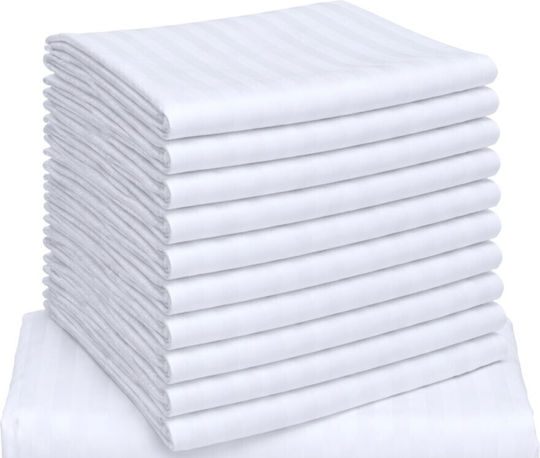 Set Promo 10 Cearșafuri De Hotel Din Damasc 3 Cm Dungi 50x70 Cm Albe