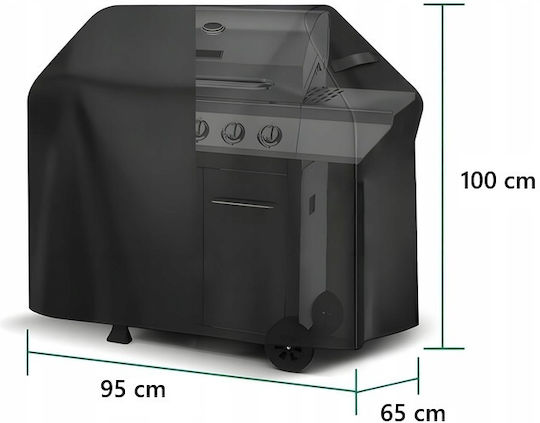 Grill Cover Black Waterproof Uv Resistant Drawstring Oxford 210d Material 95 X 100 X 65 Cm