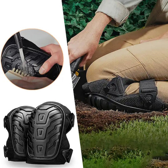 Set 2 Genunchiere de Grădinărit Construcții Curele Reglabile Rezistente Abs Moale Spumă Eva Căptușeală Poliester 20 X 21 Cm Negre