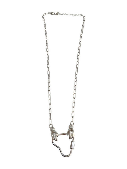 Kalliopi Silver Necklace With Heart Design Made Of Steel