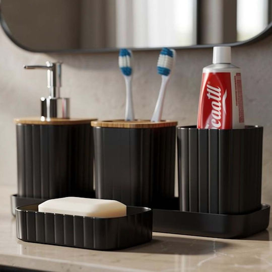 Avizar 5-piece Bathroom Accessories Set Toothbrush Holder Tumbler Black