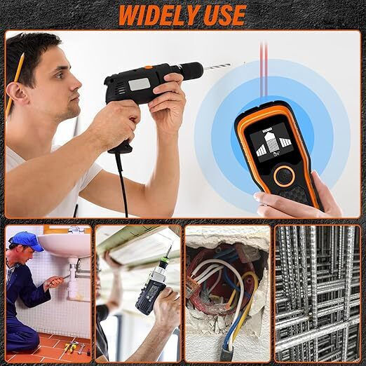 Detector Multifuncțional Instalații Electrice Componente Metalice Grinzi de Lemn Cavități Zola Ecran Lcd Semnalizare Sonoră Sensibilitate Maximă 80 Mm 7.5x3x18 Cm Portocaliu