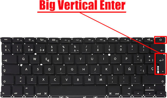 Spanish Laptop Keyboard Apple Macbook Air 13" A1369 2011 A1466 2012-2017 661-6635 661-7480 661-6059 069-9397-23 922-9646 Es No Frame Backlit Black Code 40167esnofrbl