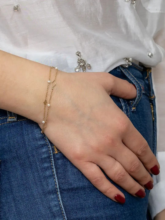 Women's Gold 9K Chain Bracelet with Pearls