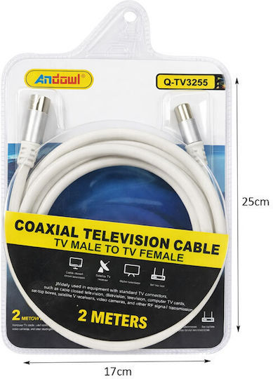 Andowl Antenna Cable Coax Male - Coax Female 2m Q-TV3255 1 Piece
