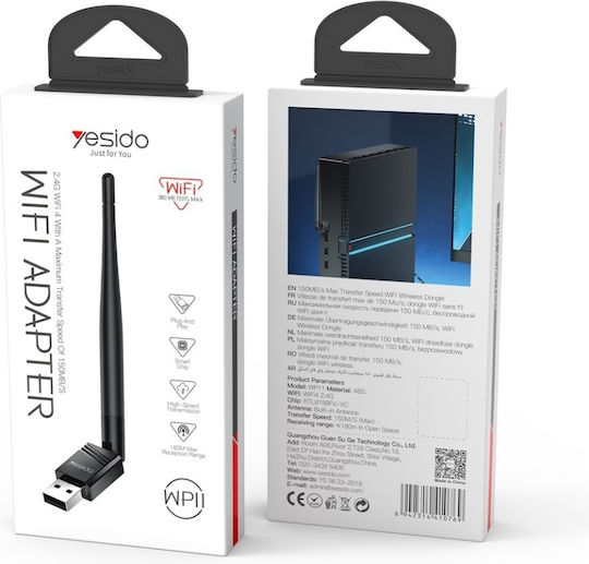 Adaptor Wi-fi Usb 2.0 150mbps Antenă Externă Yesido Negru