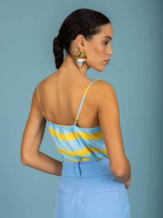 Women's Satin Blouse with Striped Spaghetti Straps Ciel