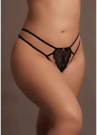 Δαντελένιο String Faye Plus Ρυθμιζόμενη Εφαρμογή Χρυσές Λεπτομέρειες – Μαύρο Xl+ Le Desir