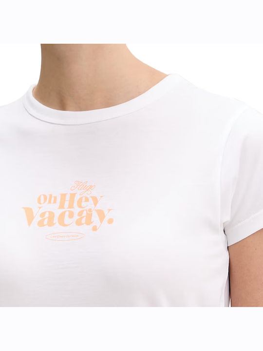Γυναικείο Crop T-shirt Λευκο- Πορτοκαλι