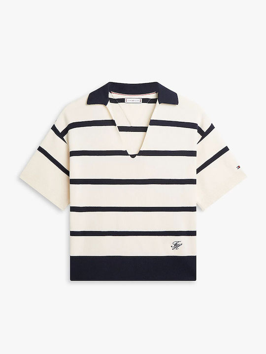Women's Cotton Short Sleeve Striped Navy Blue Top