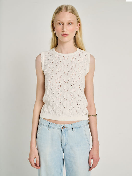 Damen Ärmelloser Baumwollpullover Weiß