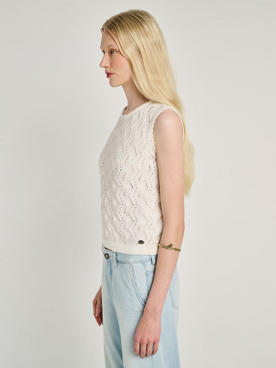 Damen Ärmelloser Baumwollpullover Weiß