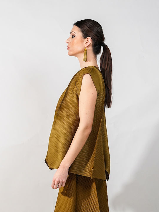Damen Bluse Ärmellos Gold