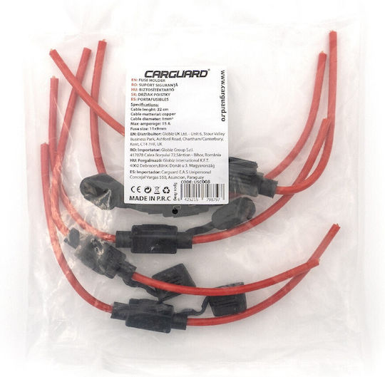 Set Suport Siguranțe Auto Tip Mini 11x8.6mm Impermeabil Carguard 5 Bucăți Cablu Cupru 22 Cm 1 Mm² Max 15a