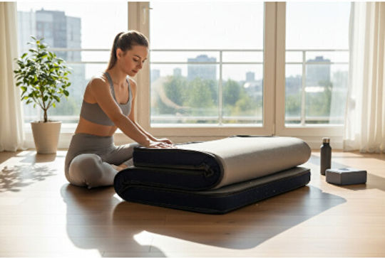 Single Floor Mattress White Blue Comfortable (80x200x8cm)