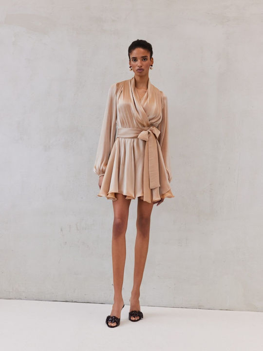 Mini Evening Satin Dress Beige SS2606-Champagne
