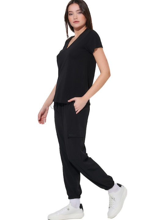 Damen Stoff Fracht Hose Schwarz