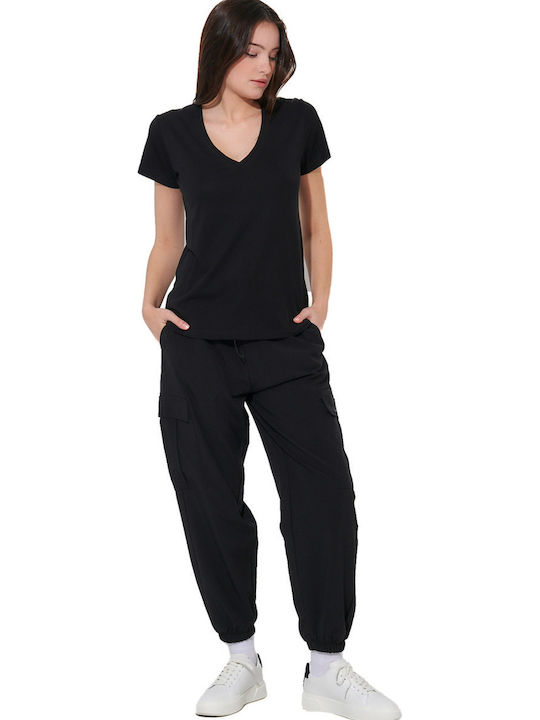 Damen Stoff Fracht Hose Schwarz
