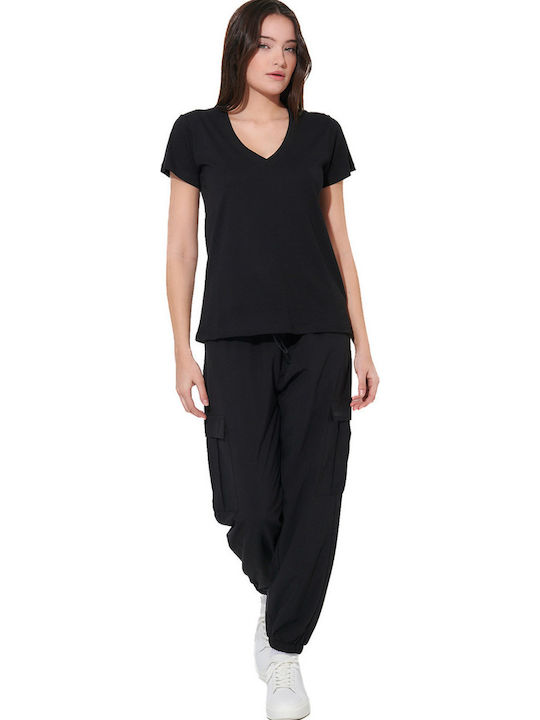 Damen Stoff Fracht Hose Schwarz