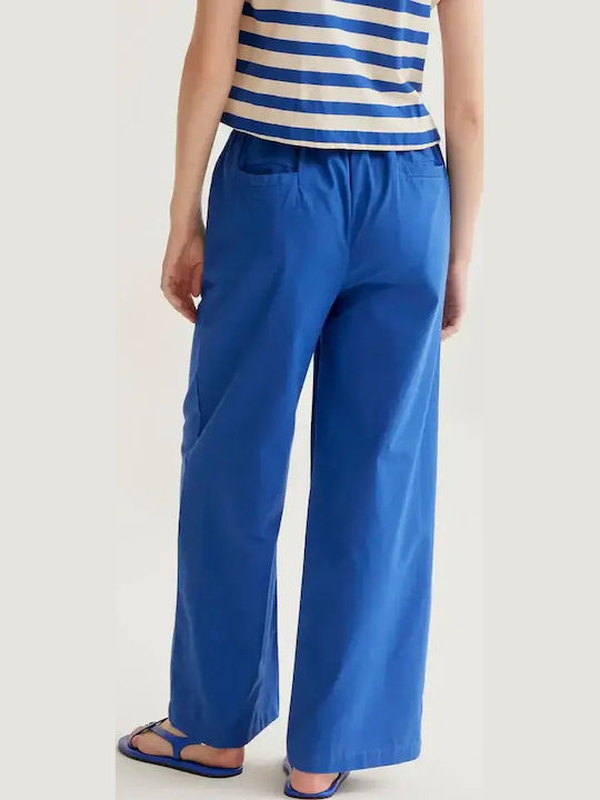 Women's High Rise Fabric Trousers in Straight Leg Blue