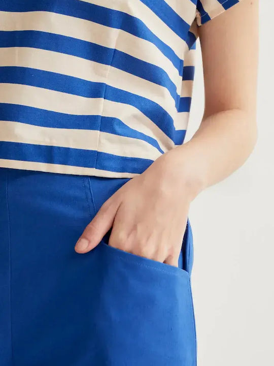 Women's High Rise Fabric Trousers in Straight Leg Blue