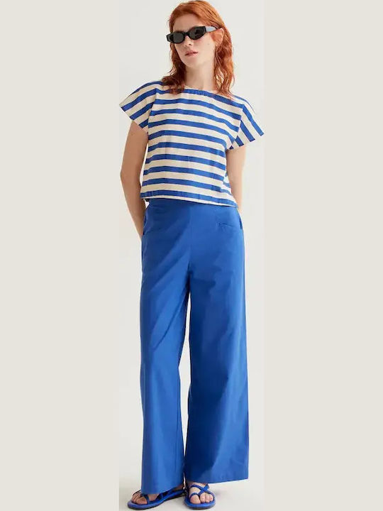 Women's High Rise Fabric Trousers in Straight Leg Blue