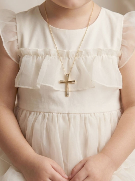 Polytimo Women's 14K Gold Double Sided Cross with Chain