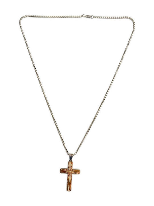 Kalliopi Silver Crucifix Pentru Bărbați Din Oțel Plăcut Cu Aur Cu Lanț