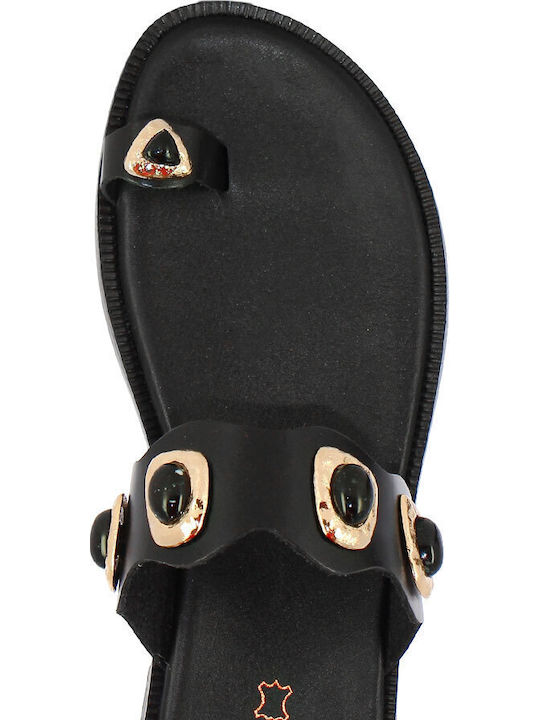 Leather Women's Flat Sandals Black